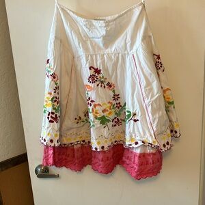 Floral Embroidered White and Pink Skirt